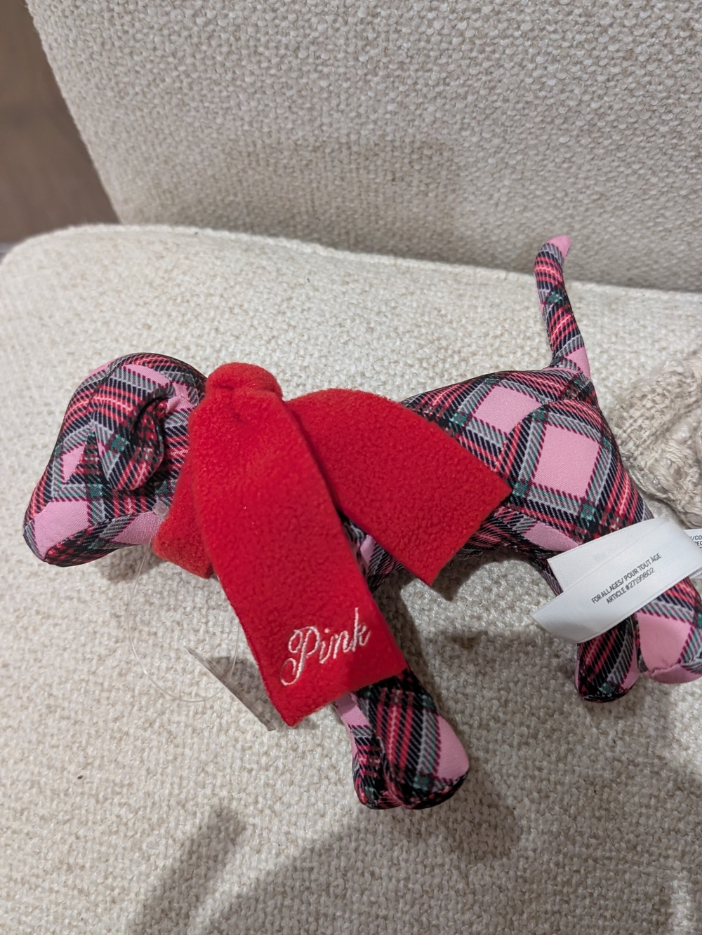 Victoria's Secret PINK Plaid Dog Plush with Red Scarf